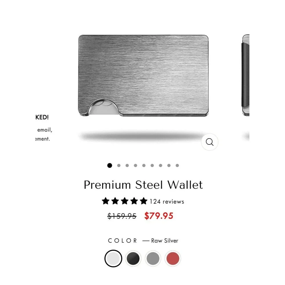 Premium Steel Wallet Raw Silver Money Clip RFID Blocking Minimalistic Mens Card